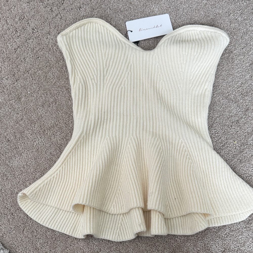 Line & Dot Cream Strapless Ribbed Peplum Tank